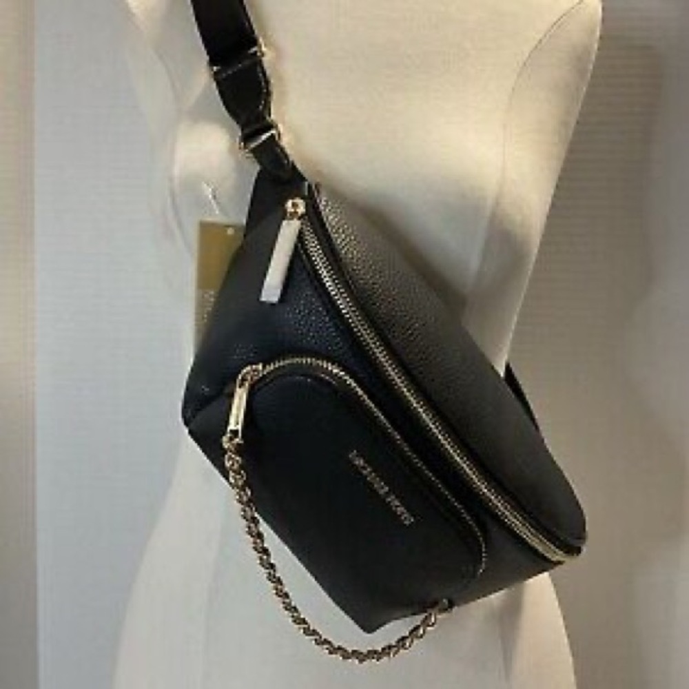 Michael Kors Black Leather Sling MSGR w Chain